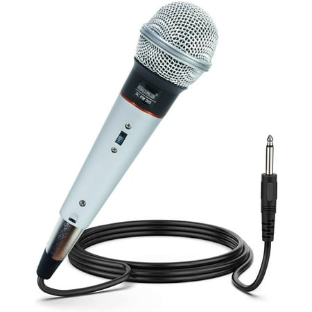 Microphone Dynamic Vocal Handheld Mic Cardioid Unidirectional Microfono w On Off Switch + XLR Audio Cable for Singing Karaoke Public Speaking & Parties,Silver