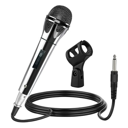 Microphone Dynamic Vocal Handheld Mic Cardioid Unidirectional Microfono w On Off Switch + XLR Audio Cable for Singing Karaoke Public Speaking & Parties - White