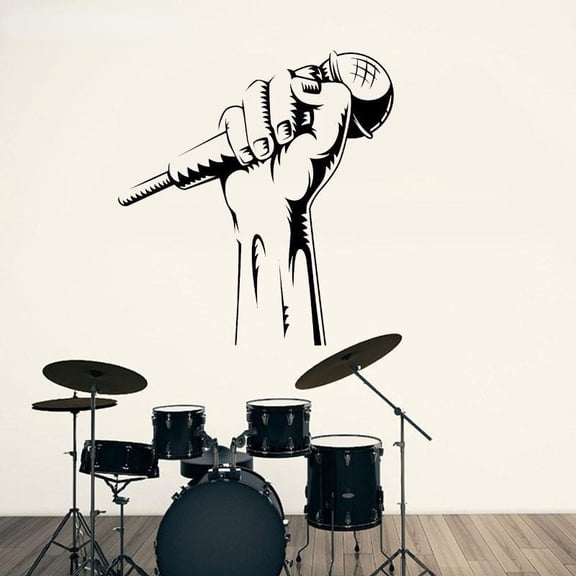 Microphone Hand Karaoke Club Rap Battle Singer Music Host Wall Sticker Vinyl Interior Decoration Window Decals Murals 42x45cm