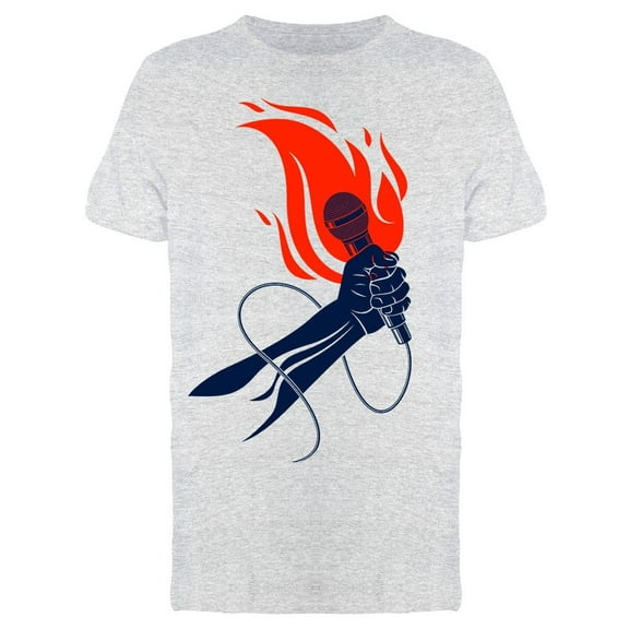 Microphone In Hand On Fire T-Shirt Men -Image by Shutterstock, Male Medium