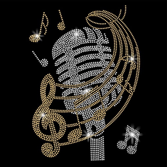 Microphone Iron on Rhinestones Notes and Staff Bling Glass Rhinestone Decals DIY Hotfix Transfer Stickers Heat Rhinestone Patches for DIY