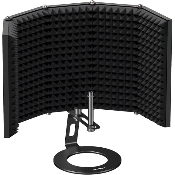 Microphone Isolation Shield, Foldable Mic Shield with Triple Sound Insulation, Reflection Filter with 3/8" and 5/8" Mic Threaded Mount for Recording Studio, Podcasts, Singing, and Broadcasting