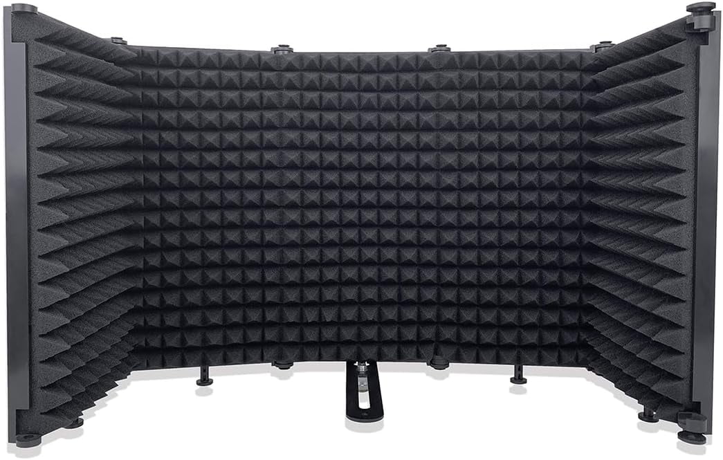 Microphone Isolation Shield with Thick Sound-absorbing Foam,Foldable Microphone Shield for Effective Noise Reduction,5 Foldable Panel,with Strong screws, Firmly Fixed on the Microphone Stand