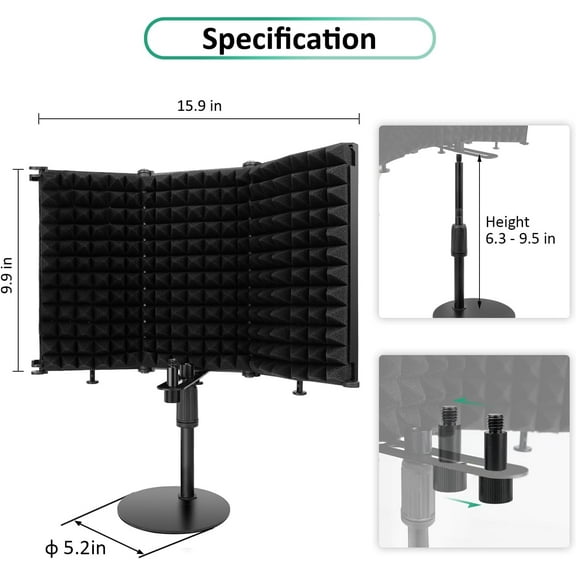 Microphone Isolation Shield with Filter, Soundproof Mic Stand for Recording Studio