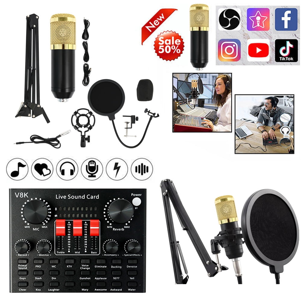 Microphone for Podcast Equipment Bundle and Studio Recording Equipment, V8K Microphone for Computer, Perfect for Recording Podcasts and Live Streaming, Gold