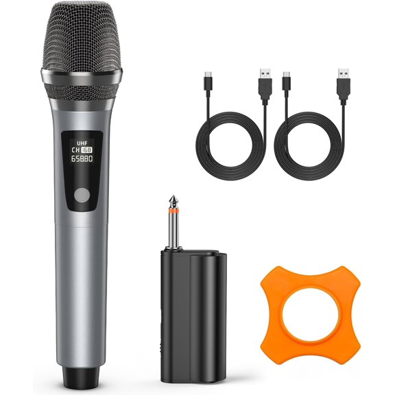 Microphone, Professional UHF Metal Handheld Dynamic Mic System with Rechargeable Receiver 1/4''(6.35mm) Plug for Amplifier, PA System, Karaoke Singing, Wedding, Party, Speech, Class