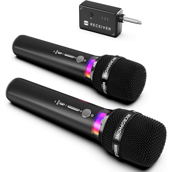 Microphone, Rechargeable Microphones with One-to-One Chip Connection and LED Lights, 40H Duration, 200FT Range Receiving, Less Latency Karaoke Microphone for Singing, Speech, Party