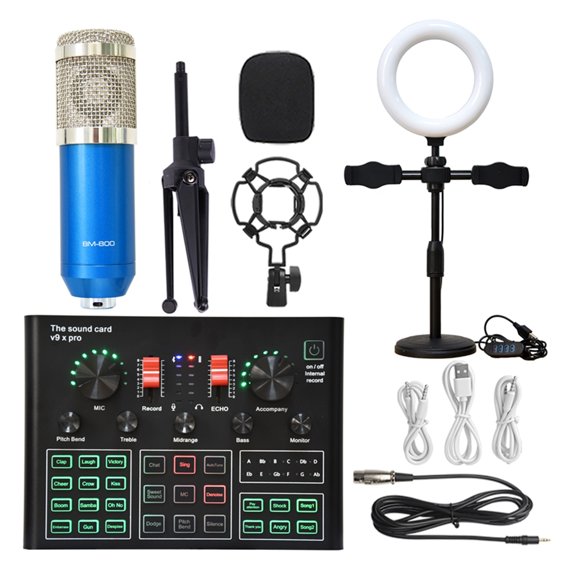 Microphone Ring Fill Light Tripod Mic Kit With Live Sound Card Wireless Karaoke Professional Studio Condenser Microphone