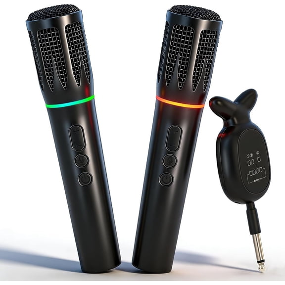 Microphone Set, 2 Rechargeable Handheld  Mics with  Receiver, RGB Light, 200FT Range, 24H , Volume Control, 3 Sound Effects, for Karaoke, Singing, Speech