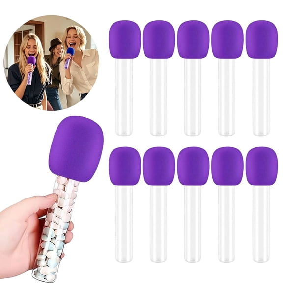 Microphone-Shaped Plastic Candy Tubes, 10-Pack Party Favor Containers, Kids Birthday Singing Prop Decorations, Assorted Colors (Candy Not Included)