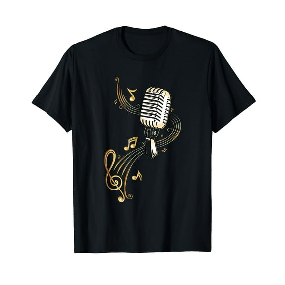 Microphone Shirt with Music Notes and Clef. Musician. . T-Shirt