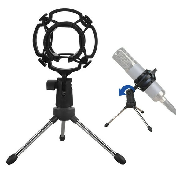 Microphone Shock Mount with Metal Tripod Stand – Universal Anti-Vibration Mic Holder for 42–46mm Condenser Microphones, Adjustable Desk Suspension for Recording, Streaming, Podcasting