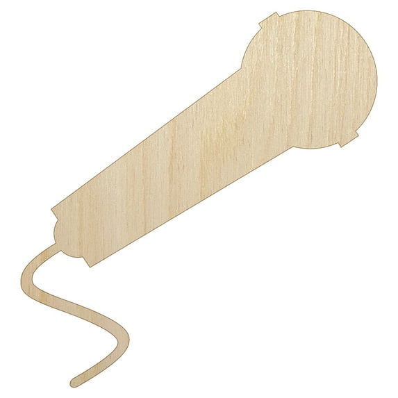 Microphone Solid Wood Shape Unfinished Piece Cutout Craft DIY Projects - 4.70 Inch Size - 1/4 Inch Thick