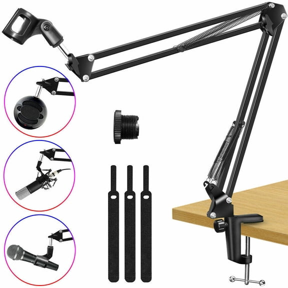 Microphone Stand, Adjustable Microphone Suspension Boom Scissor Arm Stand, Screw Adapter, Sticky Strips
