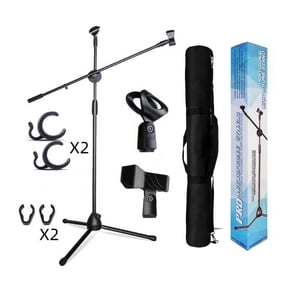 Microphone Stand Heavy-Duty Super Resistent Tripod Boom Universal Mic Stand with 3 Mic Clips for Most Mics Height Adjustable Mic Stand for Singing Wedding Performance