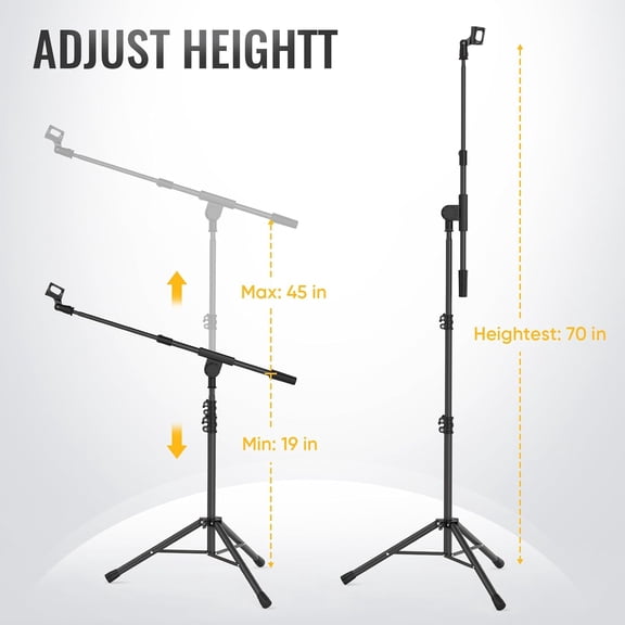 Microphone Stand for Light Microphone less than 1 LB - Tripod Boom Arm Mic Stand with Carrying Bag, 2 Mic Clips and Screw Adapter Portable for Singing Performance Wedding Stage and Mic Mount