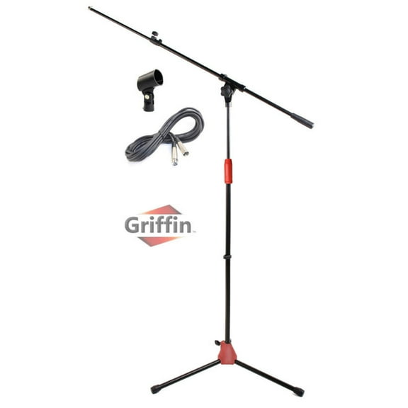 Microphone Stand with Telescoping Boom, XLR Cable and Mic Clip Package by Griffin Tripod Quality for Studio, Karaoke, Live Performances, Studio, Conferences 20 ft Pro Audio Mic Cord Patch