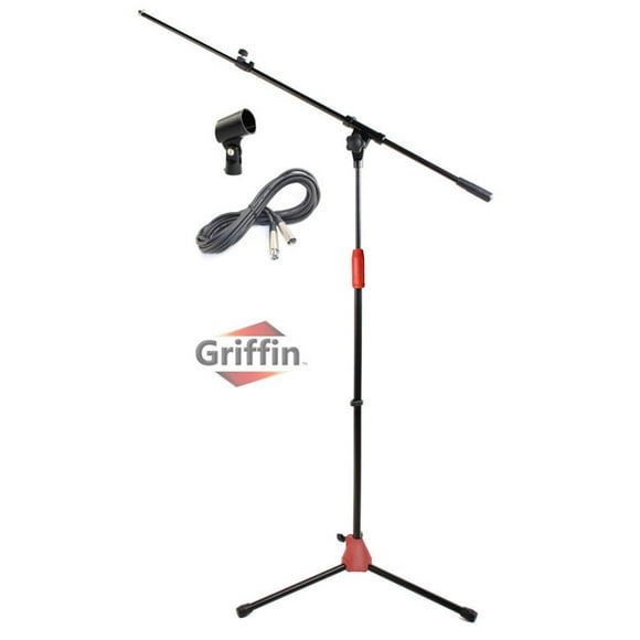 Microphone Stand with Telescoping Boom, XLR Cable and Mic Clip Package by Griffin Tripod Quality for Studio, Karaoke, Live Performances, Studio, Conferences 20 ft Pro Audio Mic Cord Patch
