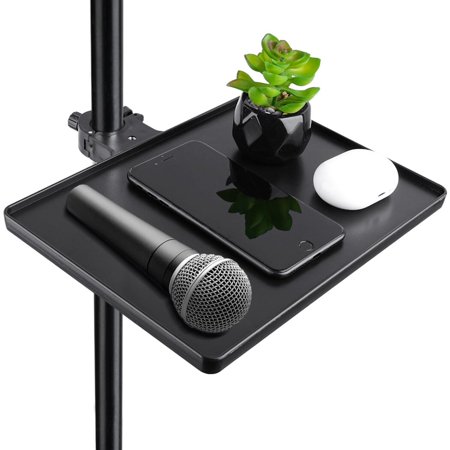 Microphone Stand Tray, Simple Clamp-On Rack Tray, Adjustable Height Large Mic Stand Holder for Recording, Live Streaming, Stage Performance, 10.63*8.07’’