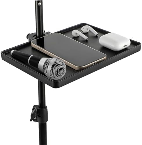 Microphone Stand Tray, Universal Clamp-On Rack Tray, Stand Holder with Strong Load Capacity, Microphone Stand Shelf for Live Streaming Recording Karaoke