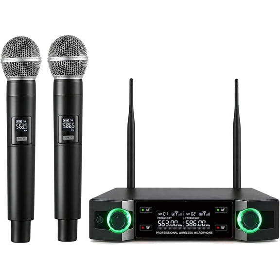 Microphone System, Upgraded 2.4GHz Rechargeable Professional AI Automatic  Connection  Microphones Set with 300ft Receiving Distance for Singing Karaoke DJ Church