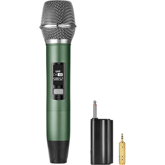 Microphone, Two UHF Microphones with 1/4" Receiver, Plug-and-Play for Karaoke Singsing, Lecture, Stage , PA System ( - One Mic)