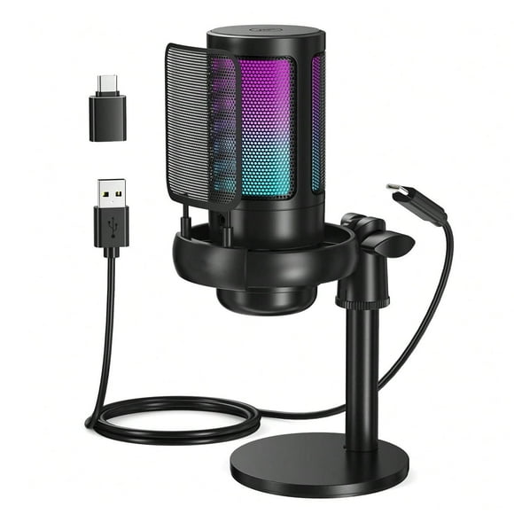 Socodox RGB Gaming microphone, USB Condenser Mic for PC, PS4/PS5, Phone, Mac, Streaming, Discord, Twitch, Podcast, Videos, with Quick Mute, Tripod Stand, Pop Filter
