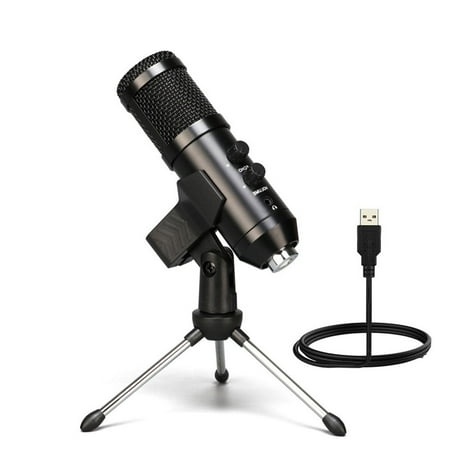 Microphone USB Plug and Play Portable Audio Condenser Recording Desk Mic Adjustable Gain,USB Computer Microphone, Tripod Stand