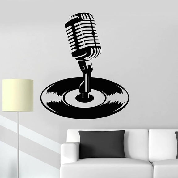 Microphone Wall Decal Record Music Musical Studio Karaoke Bedroom Interior Decor Door Window Vinyl Stickers Art Wallpaper 42x50cm