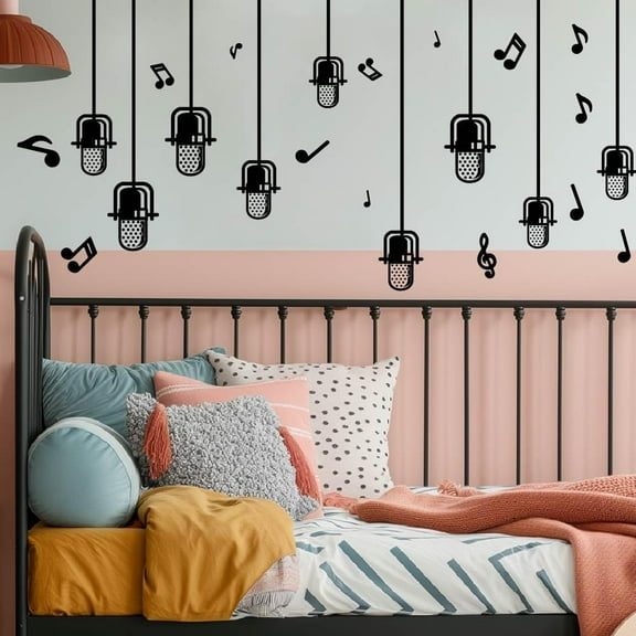 Microphone Wall Sticker Music Notes Wall Decals Music Theme Wall Sticker for Classroom Kids Music Studio Dance Room Bedroom Art Decor Music Lover's House Decoration DIY