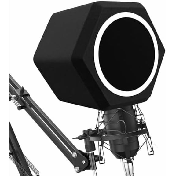 Microphone Wind Shield Pop Filter Isolation Ball, Acoustic for Record Studios Mic, Sound-Absorbing Foam Five-sided Seal Design to Effectively Reduces Noise and Reflections, black$$Music