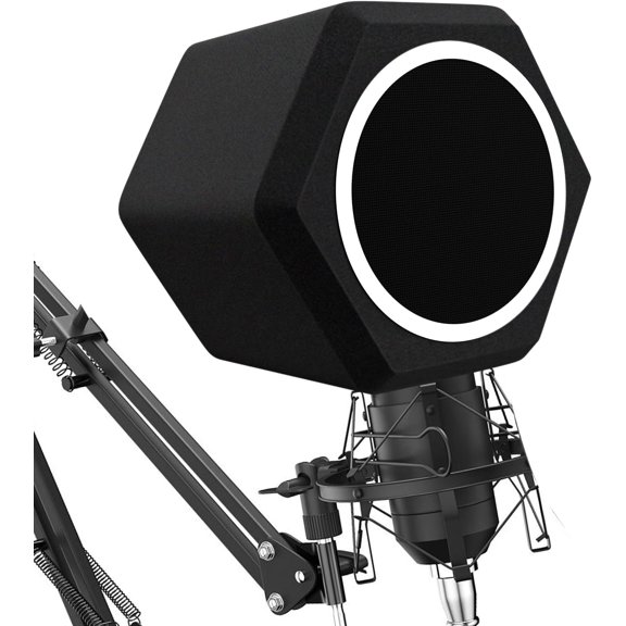 Microphone Wind Shield Pop Filter Microphone Isolation Ball, Acoustic Filter for Record Studios Mic, Sound-Absorbing Foam Five-sided Seal Design to Effectively Reduces Noise and Reflections
