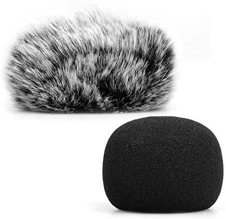 Microphone Windscreen, Furry Windscreen Muff Wind Cover + Foam Microphone Windscreen Cover Compatible with Zoom H1 H1n Apogee Mic and More, Furry & Foam 2Pack