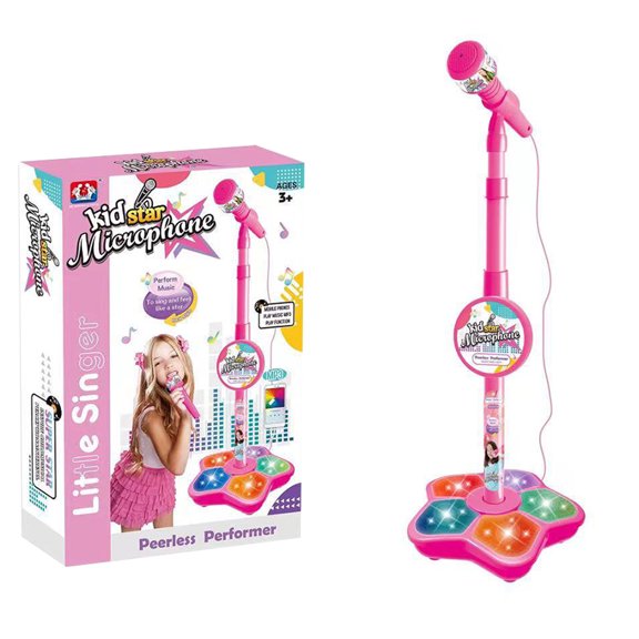 Microphone With Stand Cute Karaoke Machine Musical Toy For Singing (Pink)