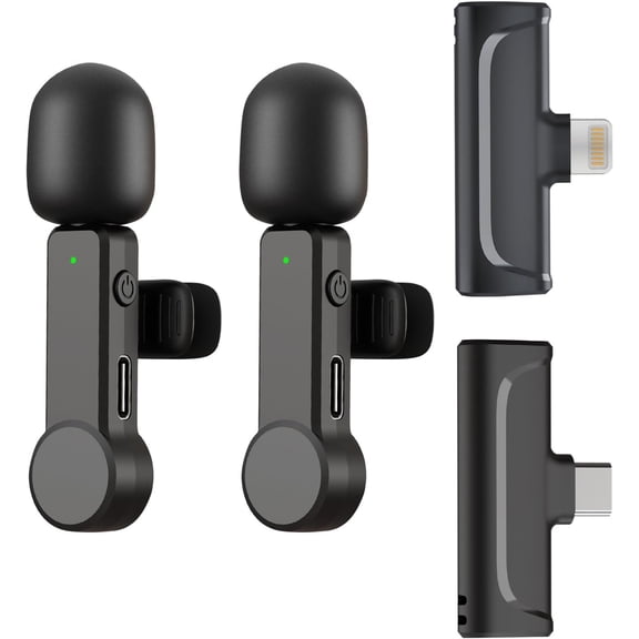 Microphone for and Android Phones - 2 Pack Cordless Lavalier Lapel Microphone Noise Canceling Lav Mic for Video Recording Vlog Instagram