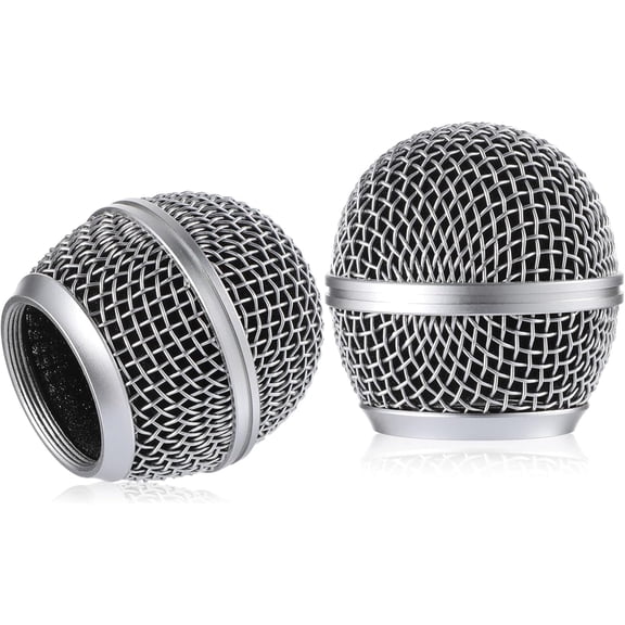 Microphone replacement mesh heads, compatible with Shure SM58, silver, 2-pack