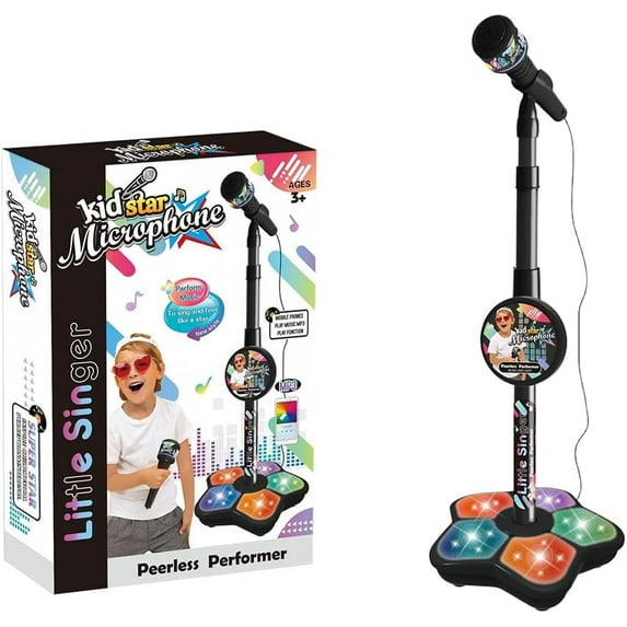 Microphone with Stand, 2026 New Karaoke Machine, Portable Singing Toy for Parties, Colorful Lights Microphone (Black)