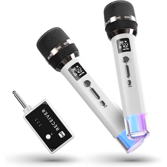 Microphones, Microphone with One-to-One Chip Connection and Lights, 40H Duration, 200FT Range Receiving, Volume Control Karaoke Microphone for Singing, Speech, Party, YouTube/