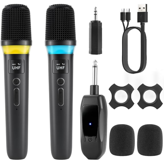 Microphones, Rechargeable Cordless Karaoke Microphone with -to- Chip Connection, LED Lights, 40H Duration, 200FT, Handheld  Microphone  for Singing,Speech,Church,Party
