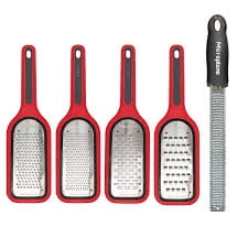 Microplane 5-Piece Deluxe Select Series Cheese Grater & Zester Set, US Stainless Steel, Laser-Etched Blades, Fine to Coarse + Ribbon, Protective Sheaths, Anti-Skid Base