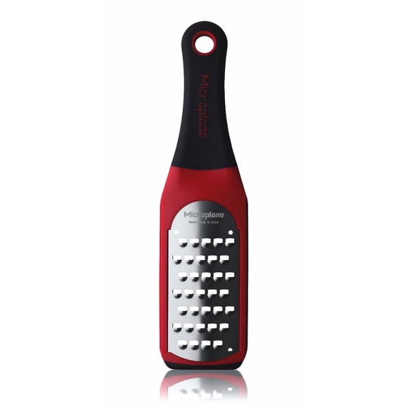 Microplane Artisan Extra Coarse Grater, Red – Stainless Steel Cheese & Vegetable Grater with Soft-Touch Handle and Rubber Foot