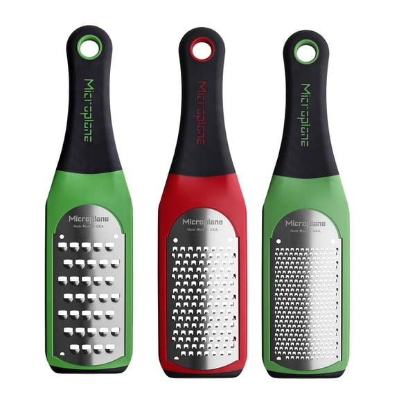 Microplane Artisan Series 3-Piece Grater Set, Red/Green, Fine to Extra Coarse