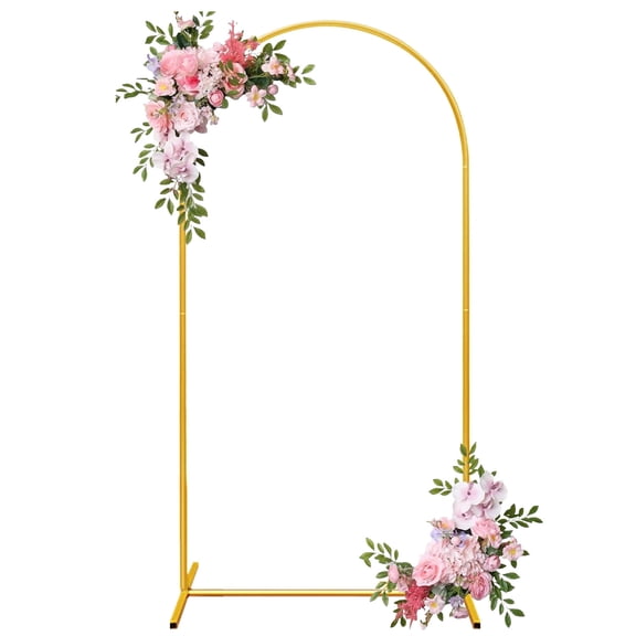 Microplush Gold Metal Wedding Arch Stand, 6ft Tall x 2.6ft Wide, Free-Standing Backdrop Frame for Weddings, Birthday, Parties Events & Photo Props