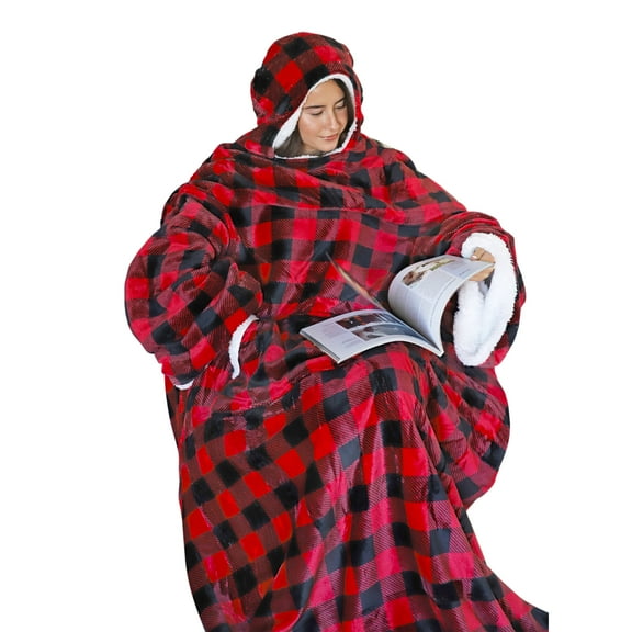Microplush Sherpa Blanket with Sleeves for Women and Men