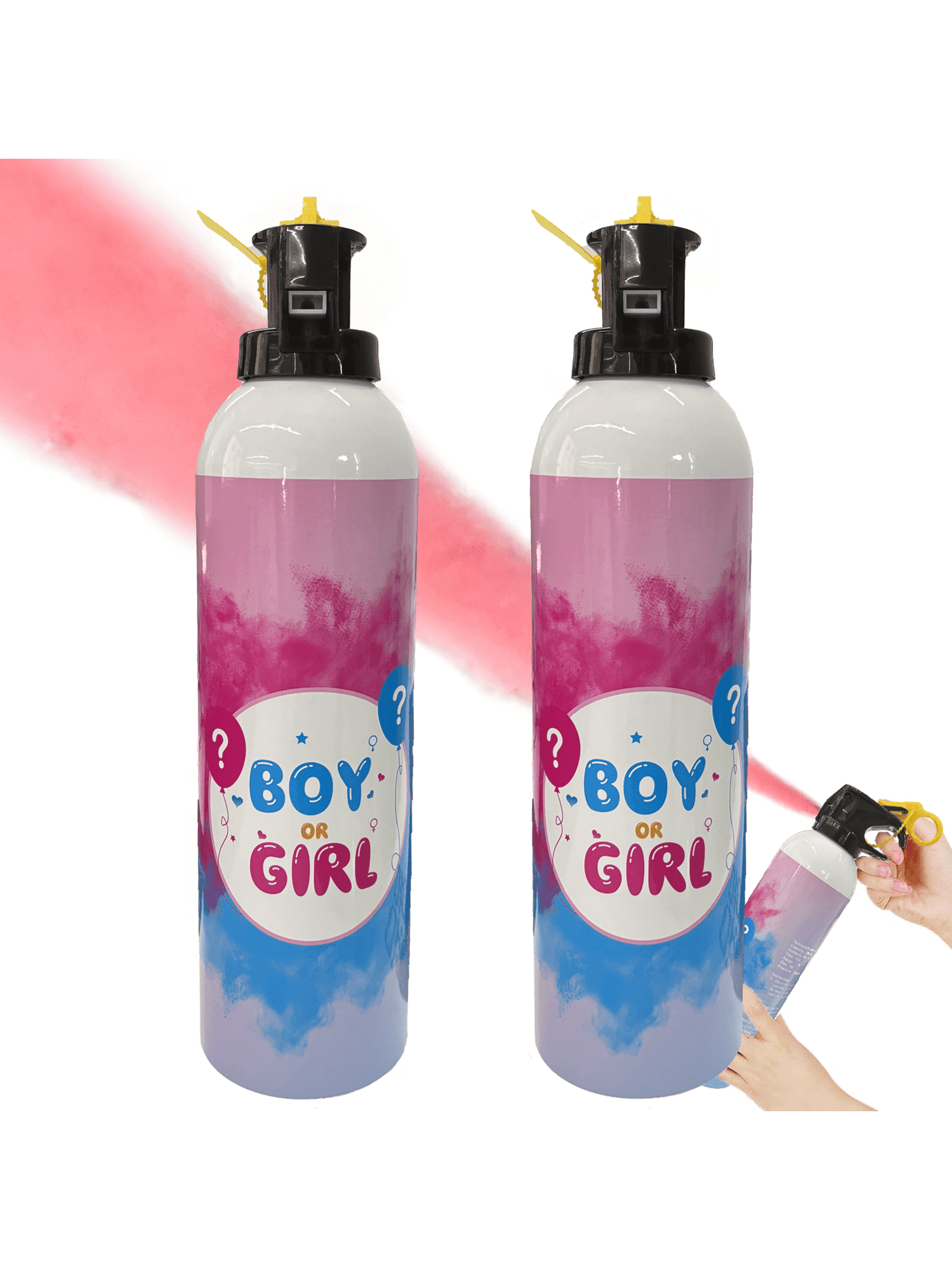 Microplushshop Baby Girl Gender Reveal Fire Extinguisher 2 packs 100% Biodegragable for Gender Reveal Party Decorations (Pink Girl)