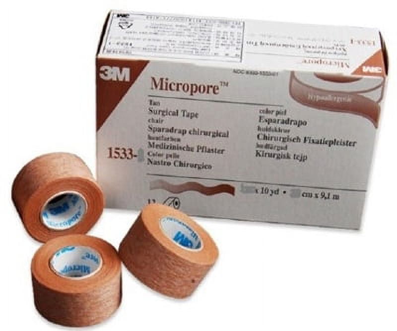  3M™ Micropore™ Surgical Tape Tan 1533-2, 2 inch x 10 yard (5cm  x 9,1m), 6 rolls/box : Health & Household