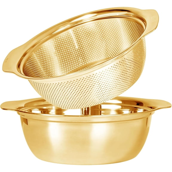 Microporous Colander, 304 Stainless Steel, 2QT Large Capacity, with Mixing Bowl – For Washing Vegetables, Fruit, Rice and Draining Cooked Pasta