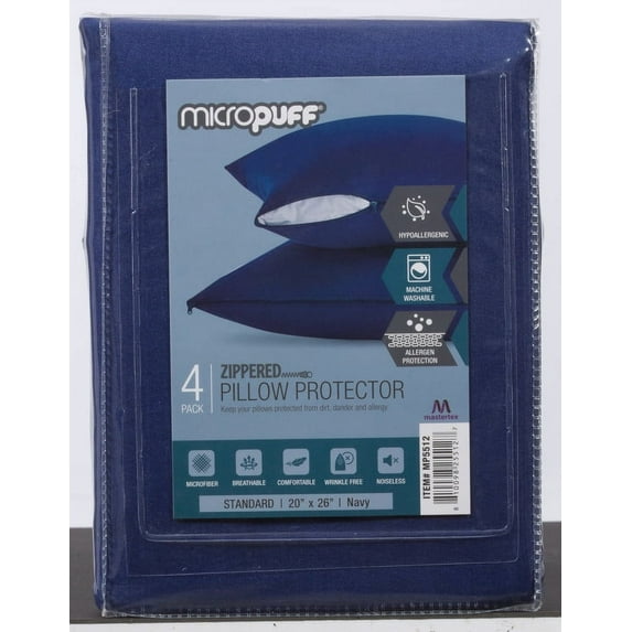 Micropuff Pillow Protectors with Zipper King Size Navy - Premium Brushed Microfiber Pillow Covers, Hypoallergenic Pillowcases with Zipper (2 Pack, King 20x36)