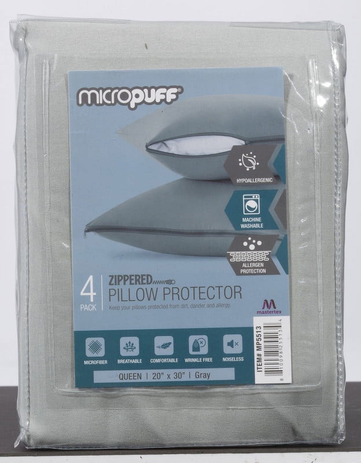 Micropuff Pillow Protectors with Zipper Standard Size Gray Premium