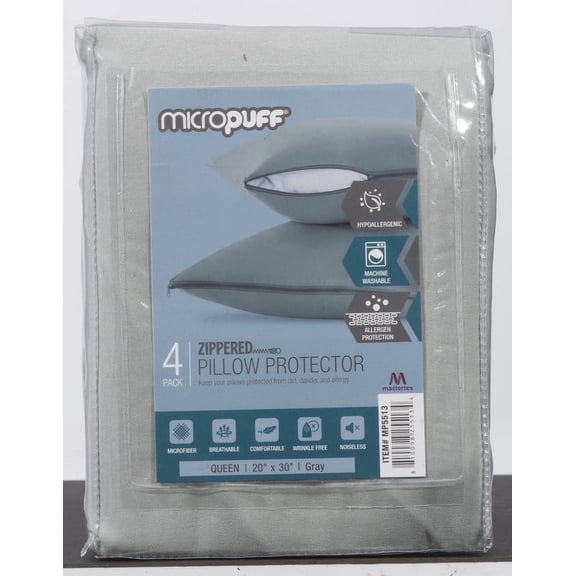 Micropuff Pillow Protectors with Zipper Standard Size Gray - Premium Brushed Microfiber Pillow Covers, Hypoallergenic Pillowcases with Zipper (4 Pack, Standard 20x26)
